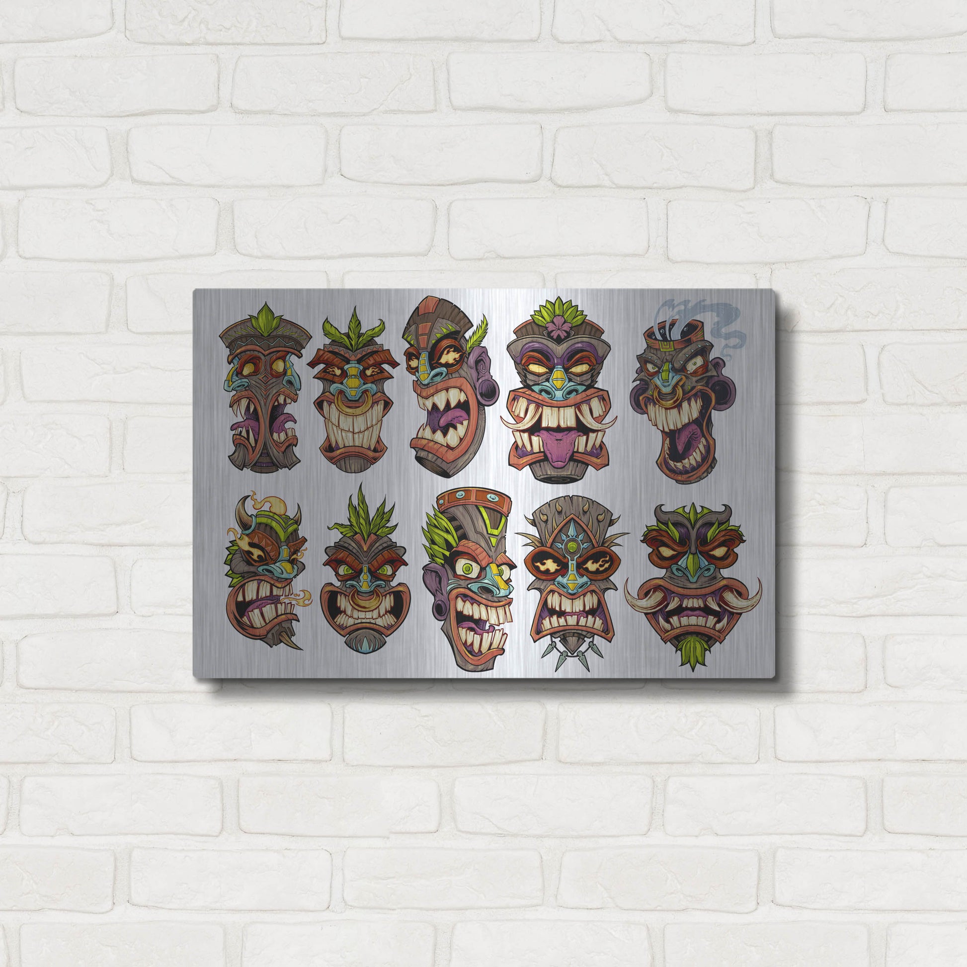 Luxe Metal Art 'Tiki Heads Flat' by Flyland Designs, Metal Wall Art,24x16