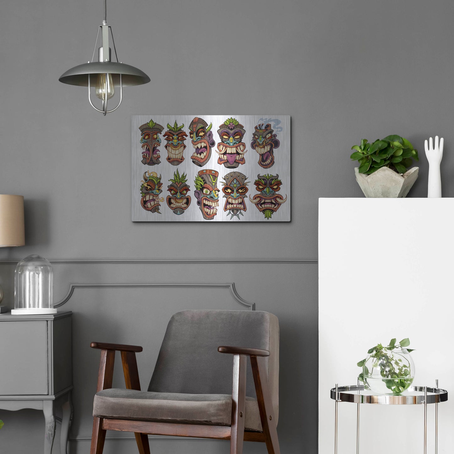 Luxe Metal Art 'Tiki Heads Flat' by Flyland Designs, Metal Wall Art,24x16