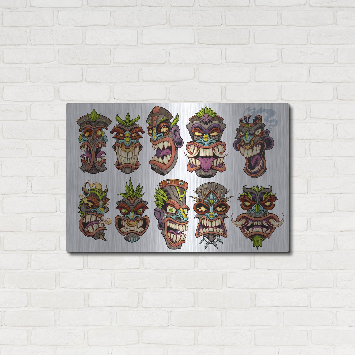 Luxe Metal Art 'Tiki Heads Flat' by Flyland Designs, Metal Wall Art,36x24