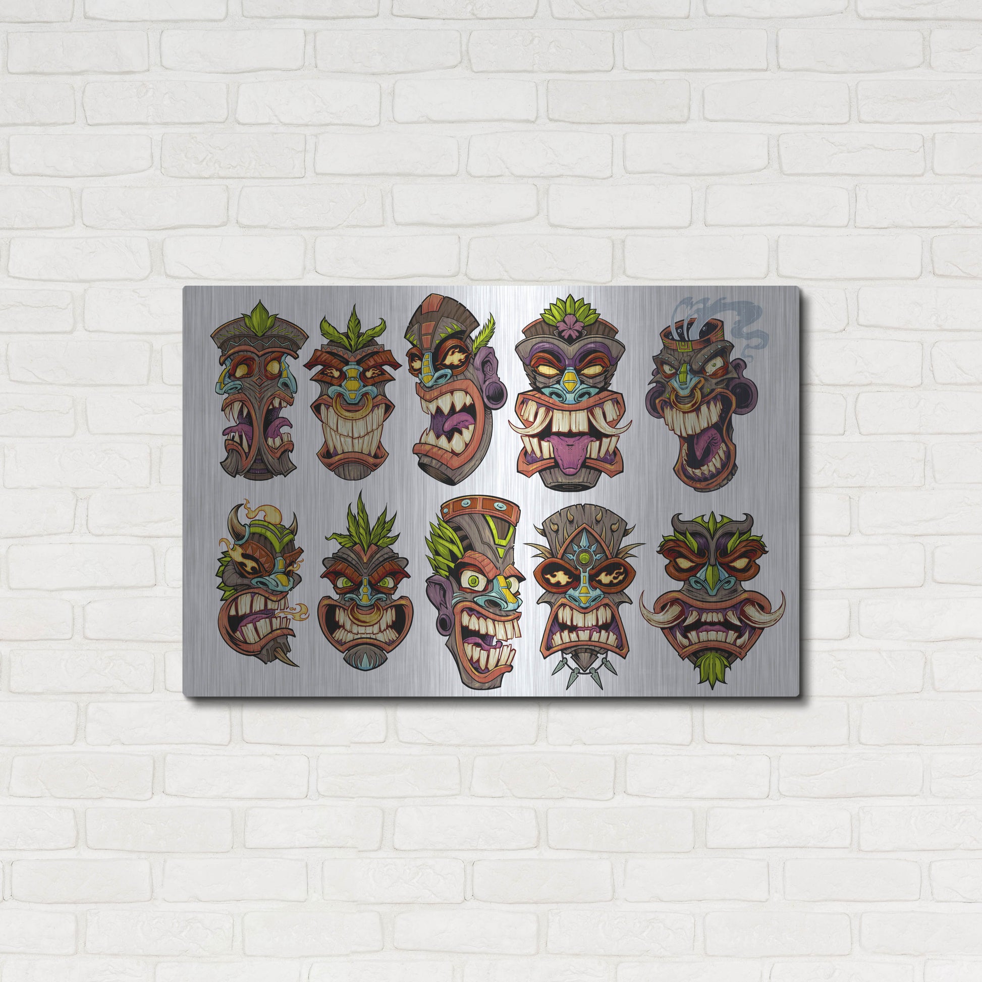 Luxe Metal Art 'Tiki Heads Flat' by Flyland Designs, Metal Wall Art,36x24