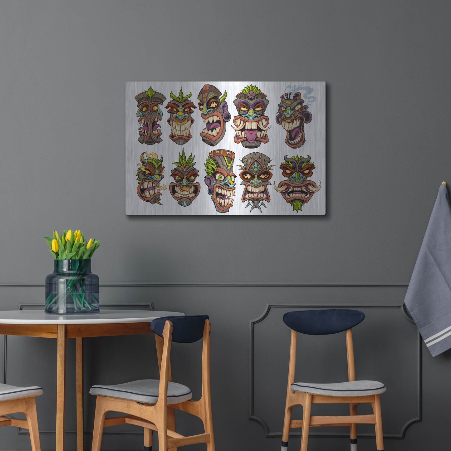 Luxe Metal Art 'Tiki Heads Flat' by Flyland Designs, Metal Wall Art,36x24