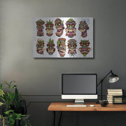 Luxe Metal Art 'Tiki Heads Flat' by Flyland Designs, Metal Wall Art,36x24