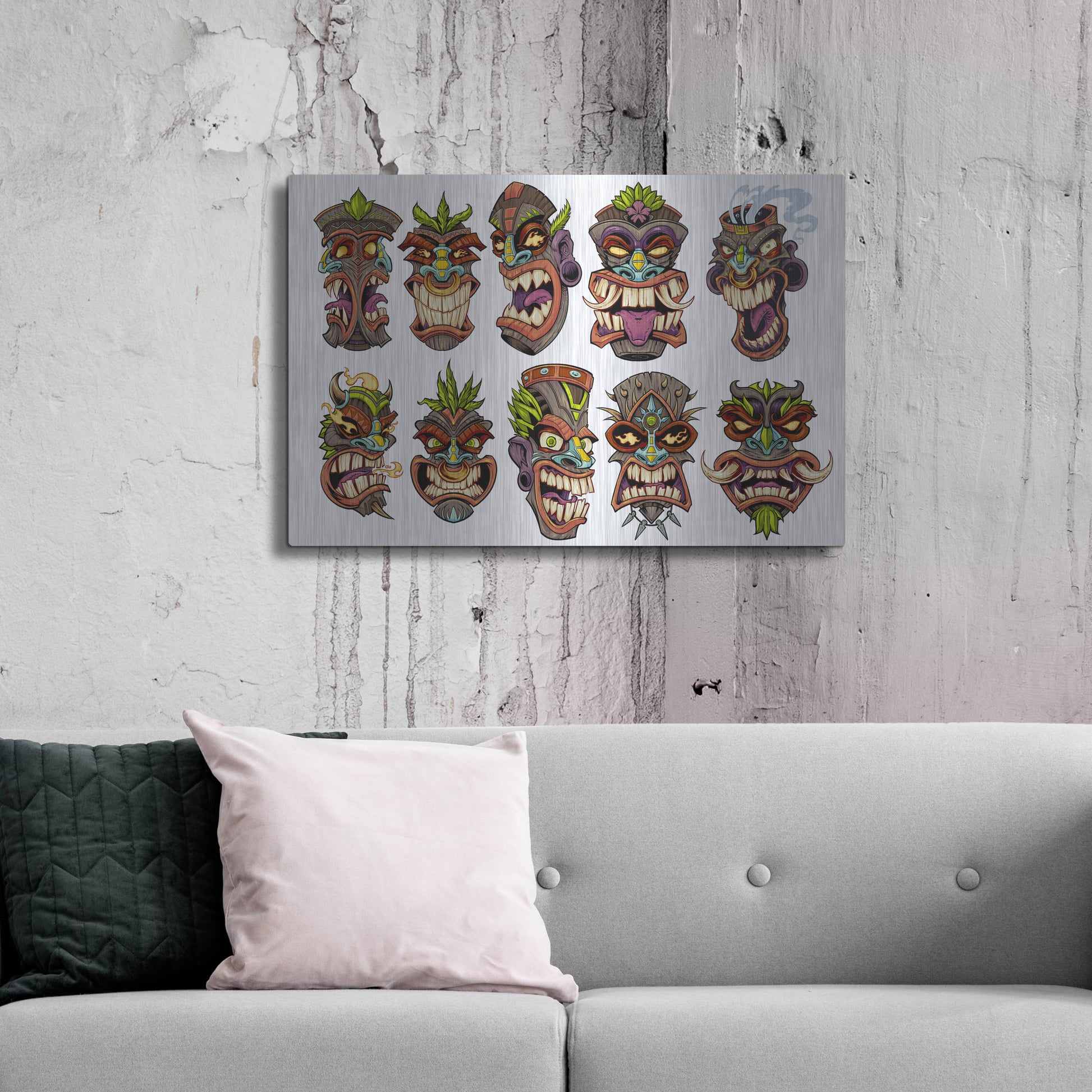 Luxe Metal Art 'Tiki Heads Flat' by Flyland Designs, Metal Wall Art,36x24
