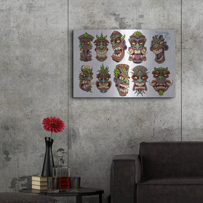 Luxe Metal Art 'Tiki Heads Flat' by Flyland Designs, Metal Wall Art,36x24