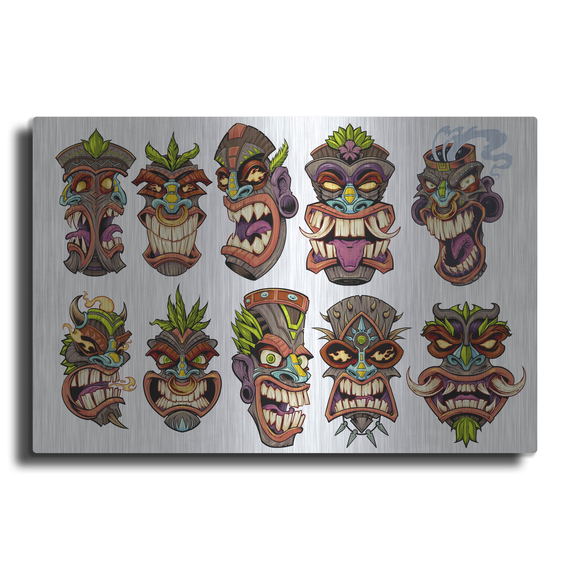Luxe Metal Art 'Tiki Heads Flat' by Flyland Designs, Metal Wall Art