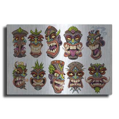 Luxe Metal Art 'Tiki Heads Flat' by Flyland Designs, Metal Wall Art