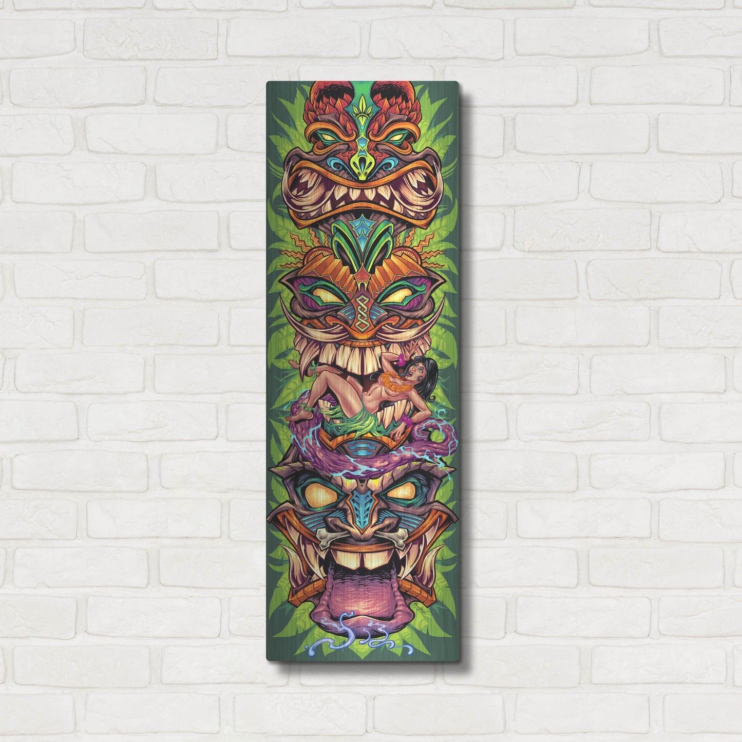 Luxe Metal Art 'Tiki Totem Skateboard' by Flyland Designs, Metal Wall Art,12x36