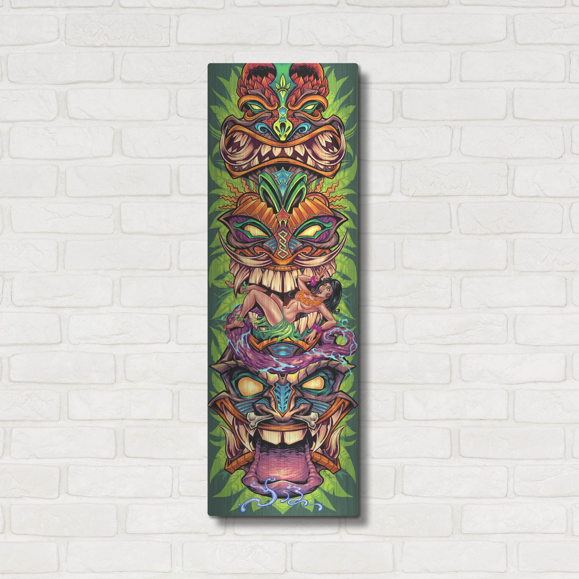 Luxe Metal Art 'Tiki Totem Skateboard' by Flyland Designs, Metal Wall Art,12x36