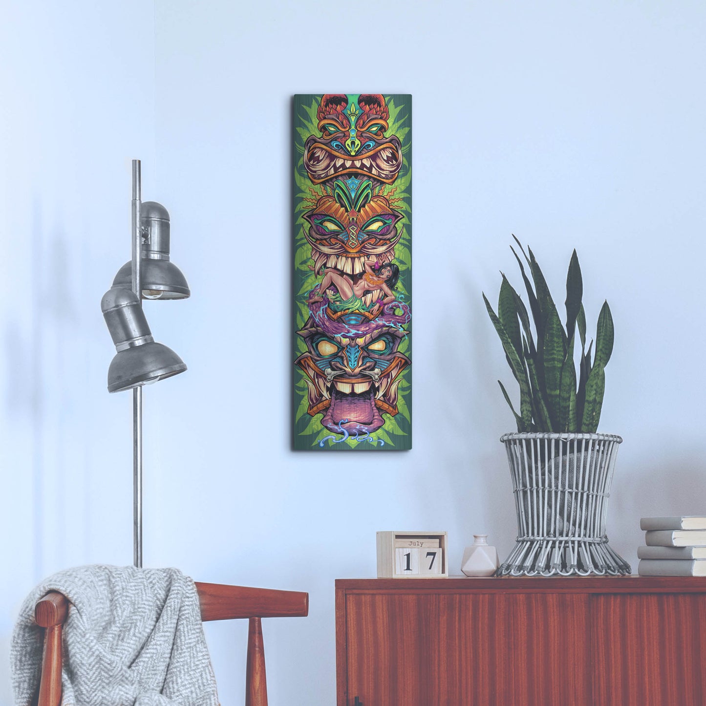Luxe Metal Art 'Tiki Totem Skateboard' by Flyland Designs, Metal Wall Art,12x36