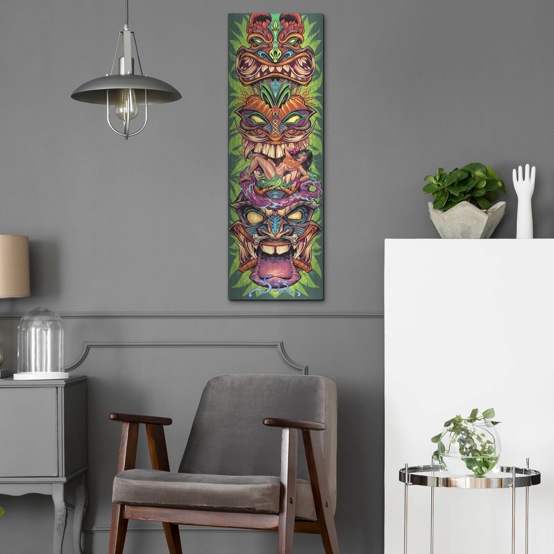 Luxe Metal Art 'Tiki Totem Skateboard' by Flyland Designs, Metal Wall Art,12x36