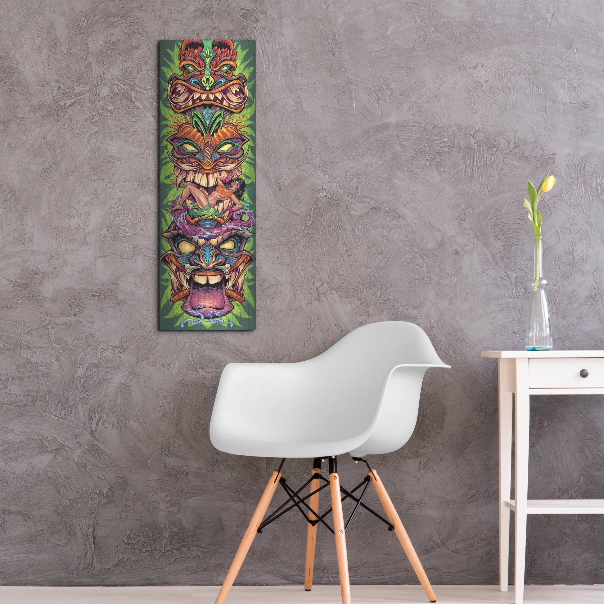 Luxe Metal Art 'Tiki Totem Skateboard' by Flyland Designs, Metal Wall Art,12x36