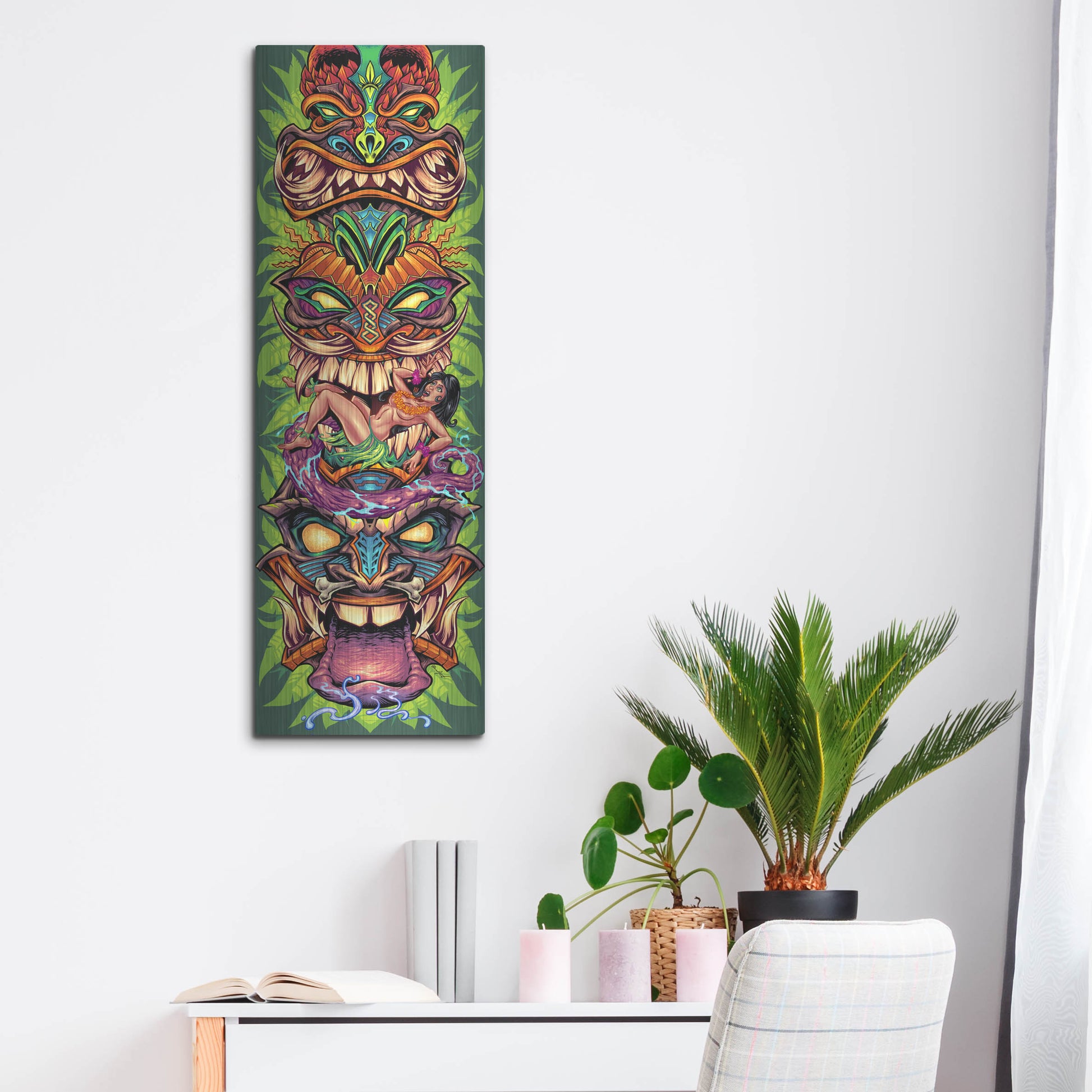 Luxe Metal Art 'Tiki Totem Skateboard' by Flyland Designs, Metal Wall Art,12x36