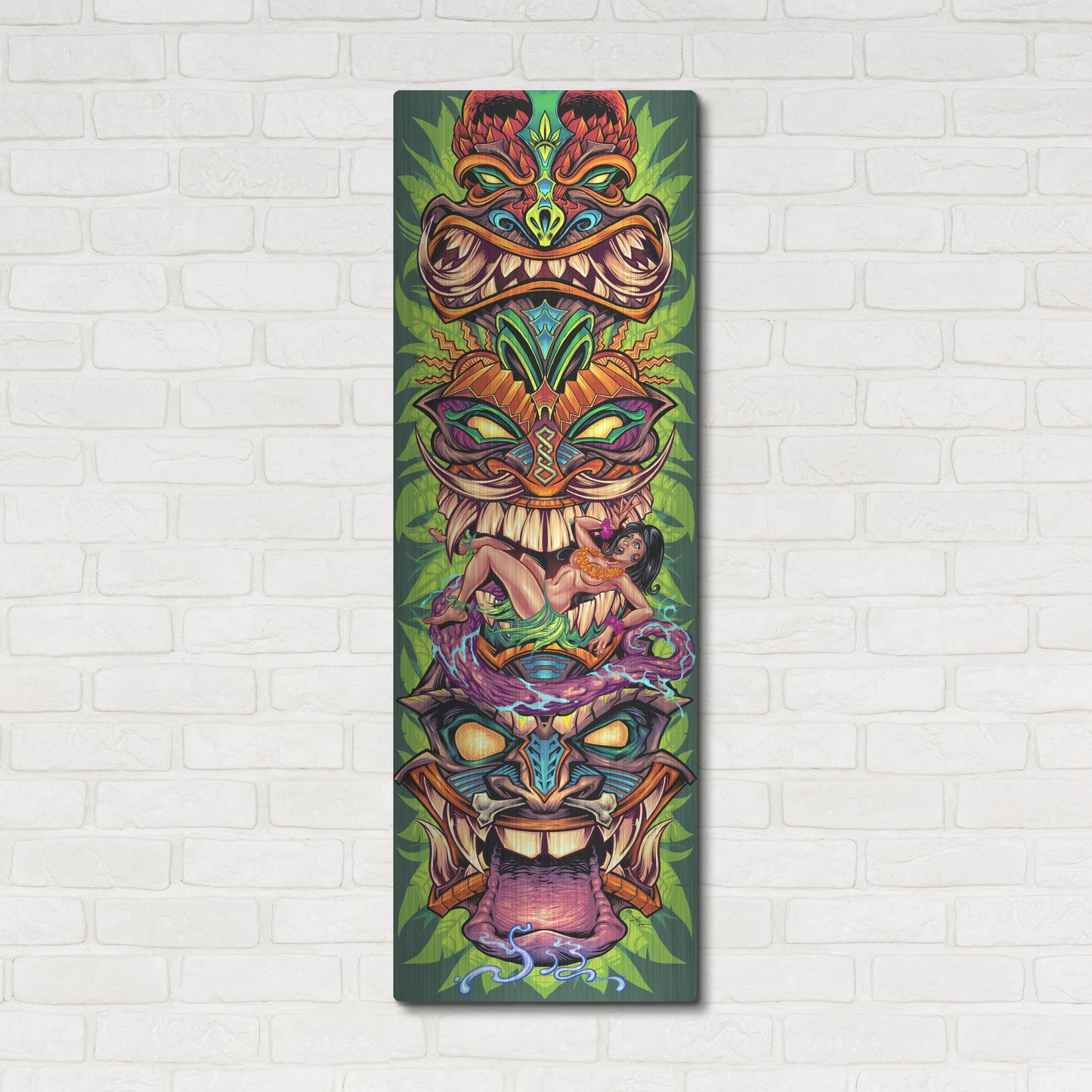 Luxe Metal Art 'Tiki Totem Skateboard' by Flyland Designs, Metal Wall Art,16x48