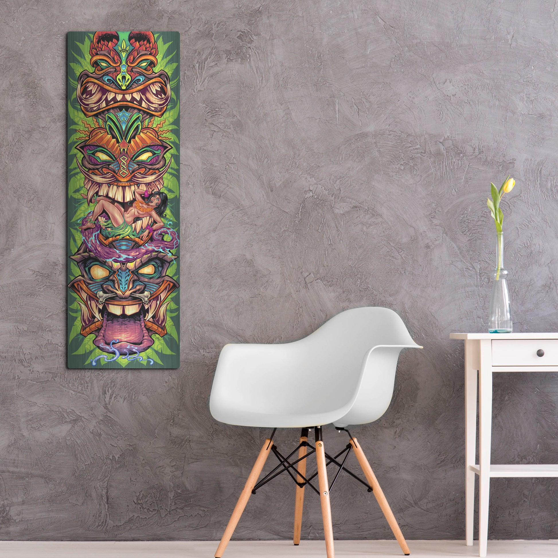 Luxe Metal Art 'Tiki Totem Skateboard' by Flyland Designs, Metal Wall Art,16x48