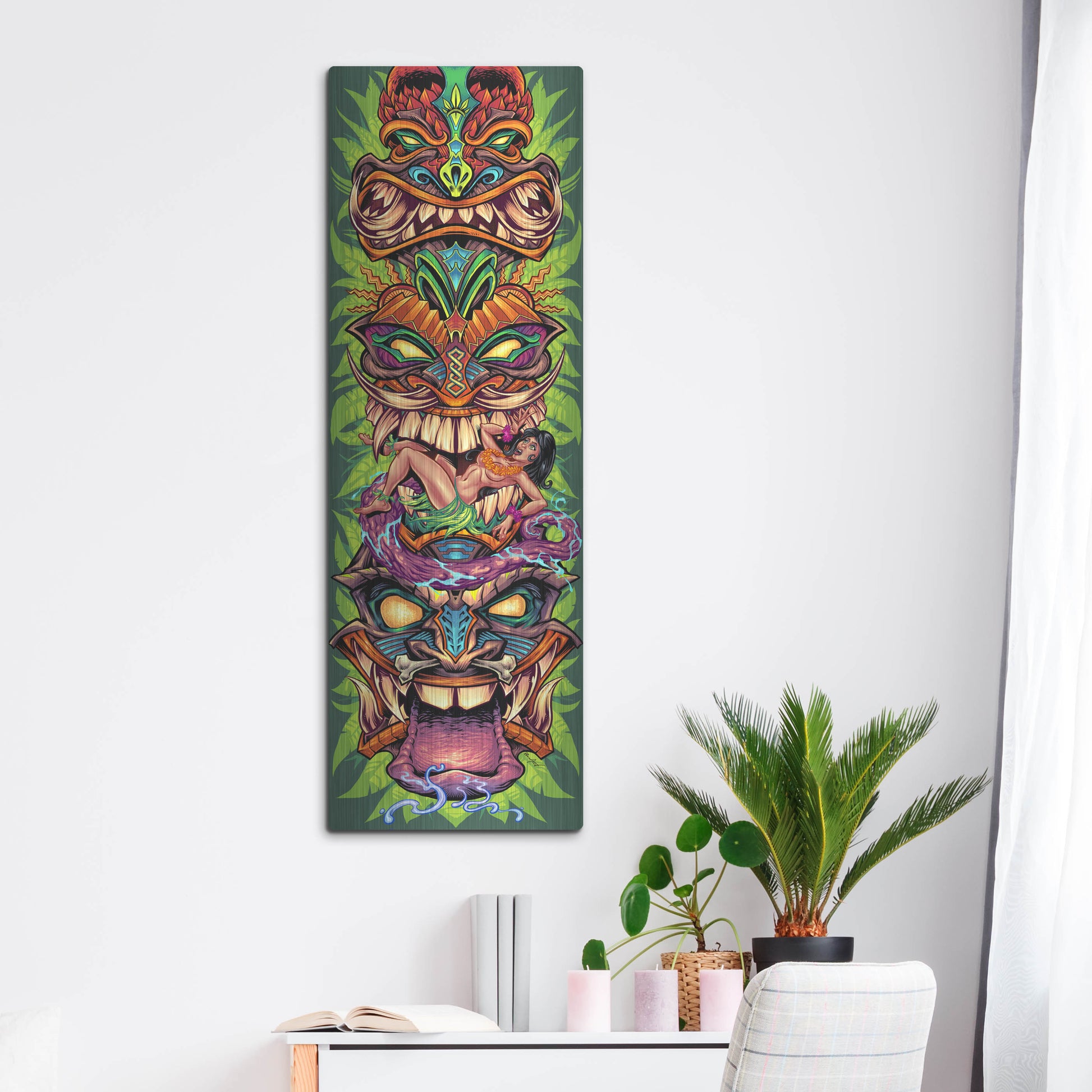 Luxe Metal Art 'Tiki Totem Skateboard' by Flyland Designs, Metal Wall Art,16x48