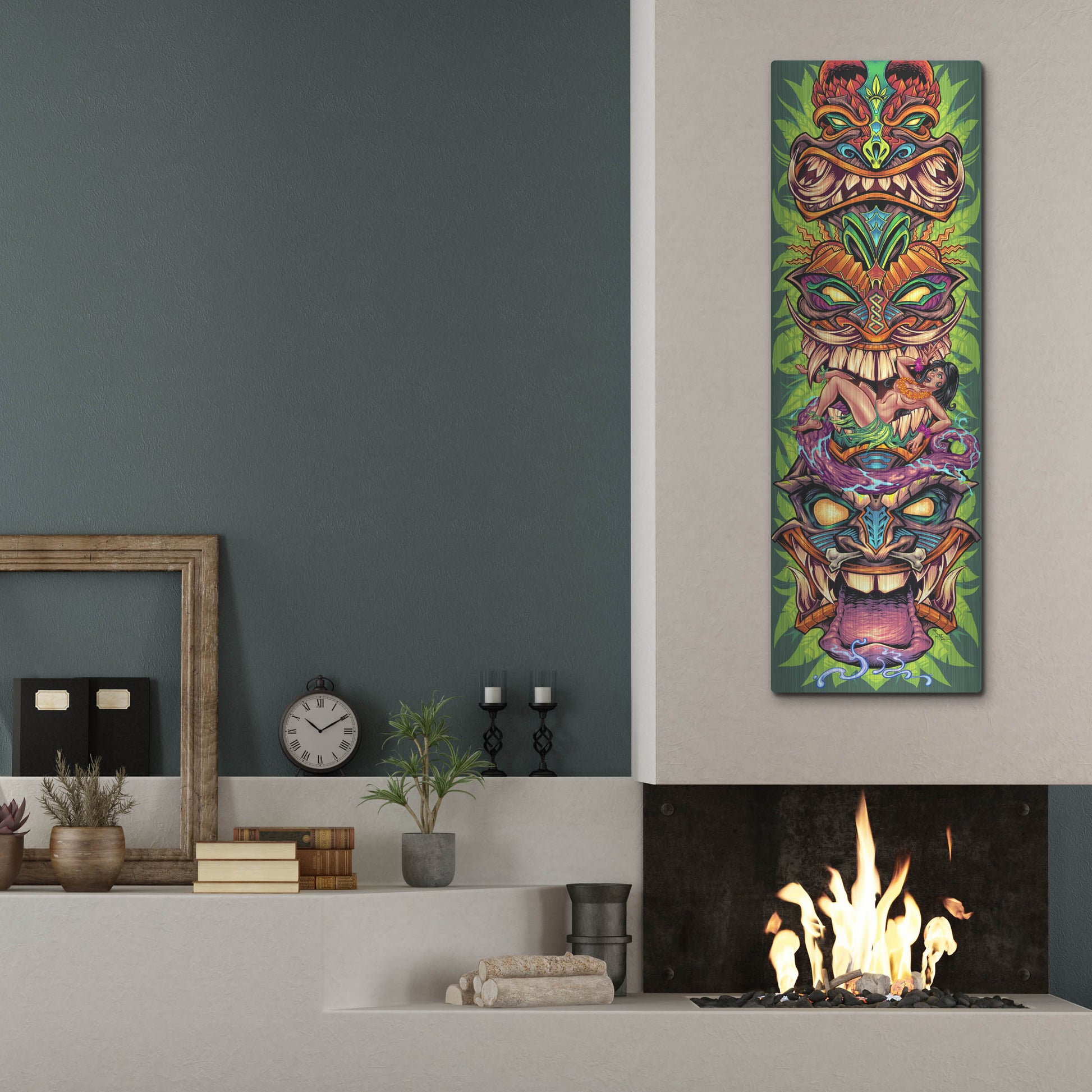 Luxe Metal Art 'Tiki Totem Skateboard' by Flyland Designs, Metal Wall Art,16x48