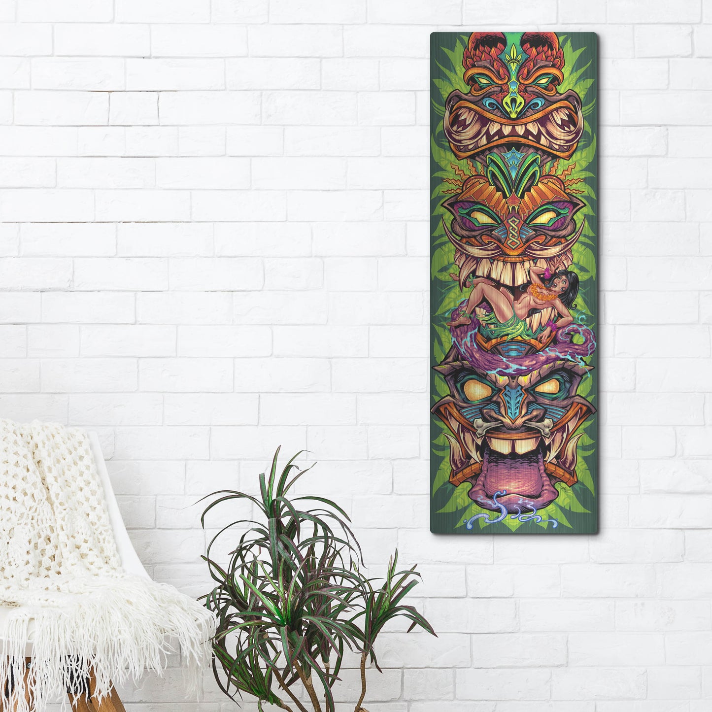 Luxe Metal Art 'Tiki Totem Skateboard' by Flyland Designs, Metal Wall Art,16x48