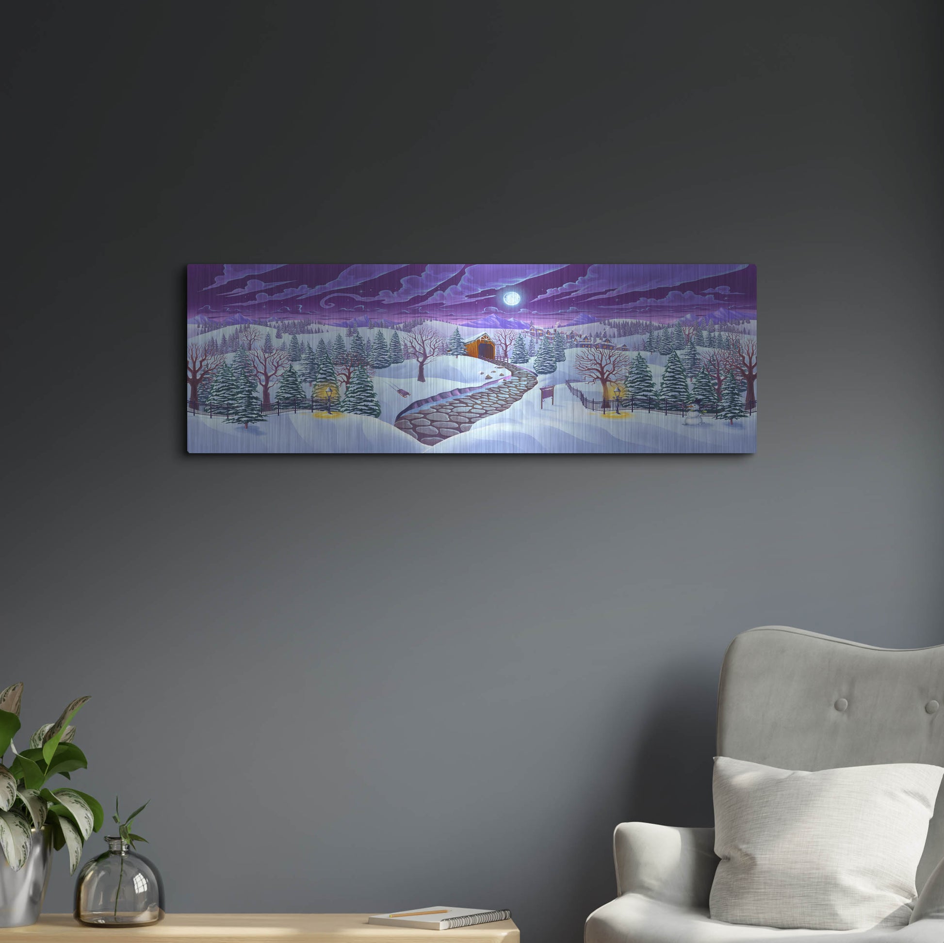 Luxe Metal Art 'Christmas Woods' by Flyland Designs, Metal Wall Art,36x12