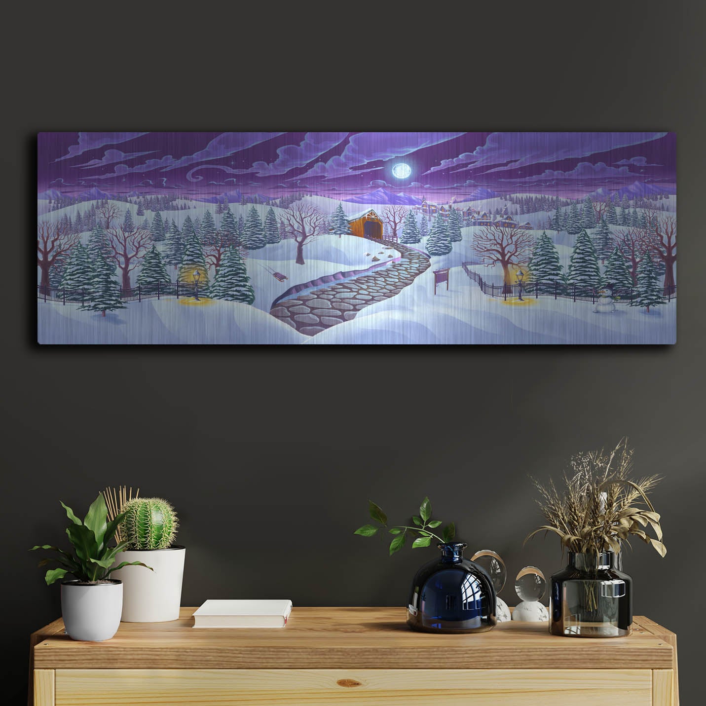 Luxe Metal Art 'Christmas Woods' by Flyland Designs, Metal Wall Art,36x12