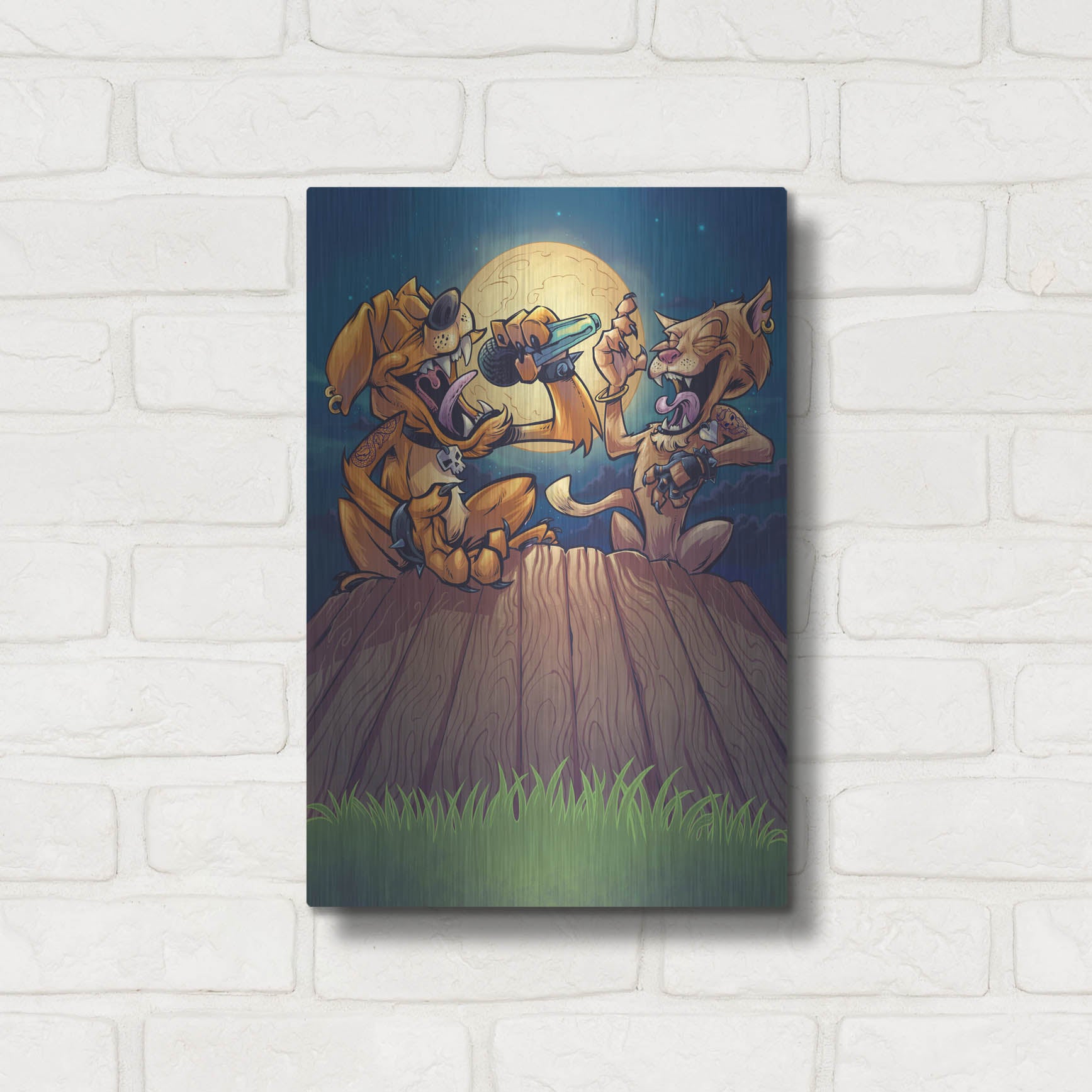 Luxe Metal Art 'Dog And Cat On Fence' by Flyland Designs, Metal Wall Art,12x16