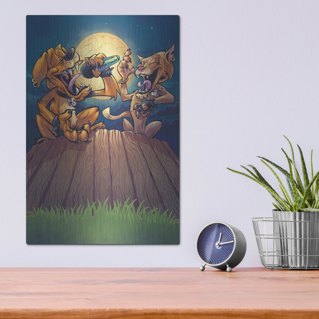 Luxe Metal Art 'Dog And Cat On Fence' by Flyland Designs, Metal Wall Art,12x16