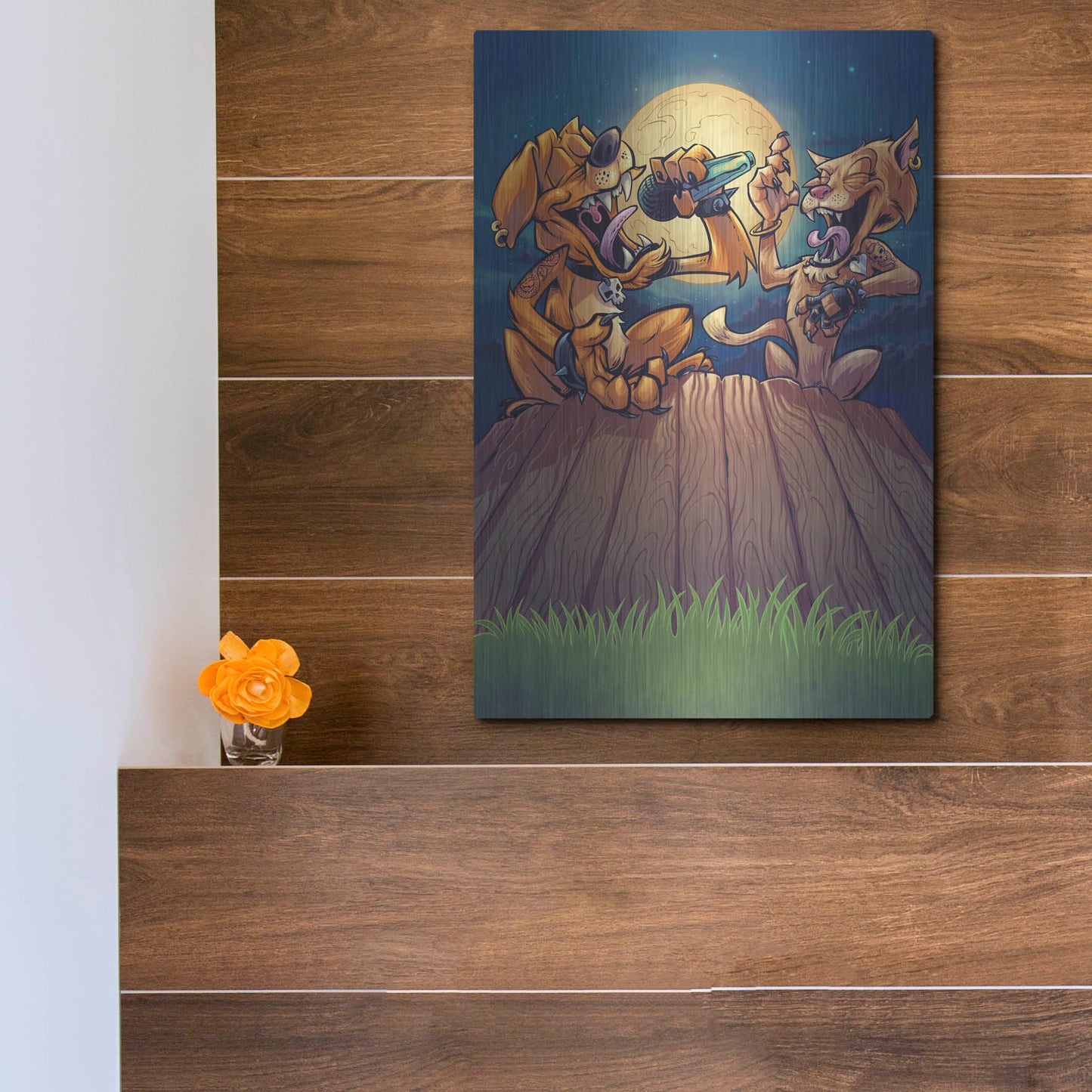 Luxe Metal Art 'Dog And Cat On Fence' by Flyland Designs, Metal Wall Art,12x16