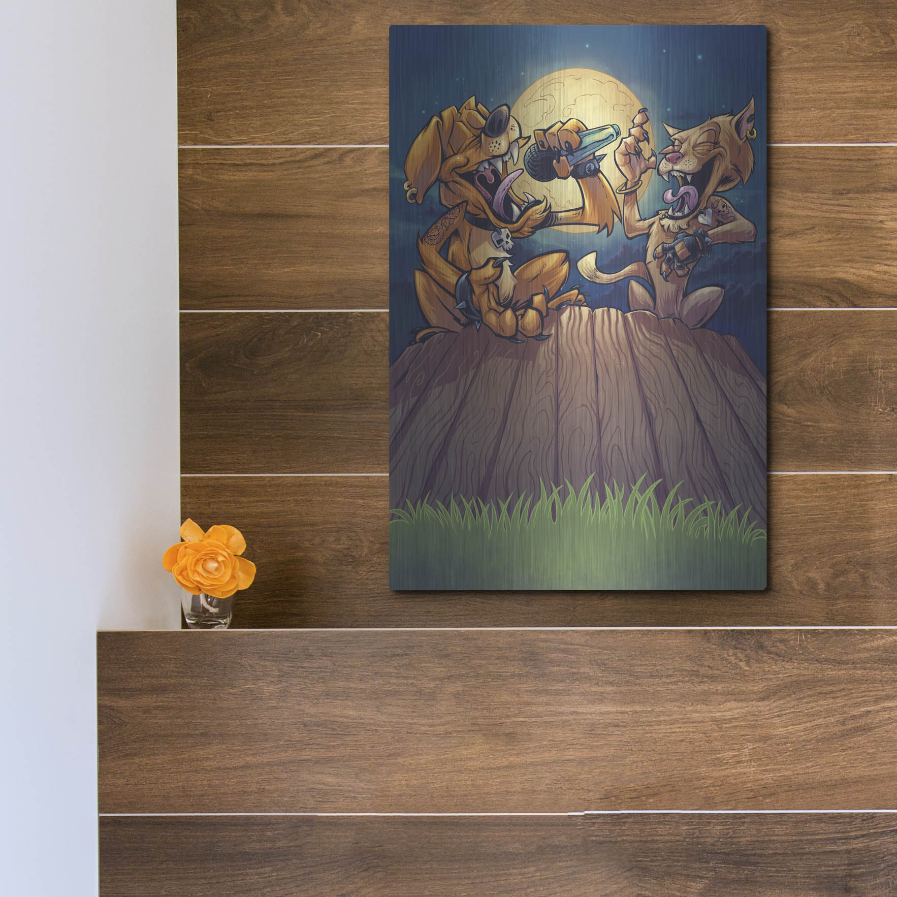 Luxe Metal Art 'Dog And Cat On Fence' by Flyland Designs, Metal Wall Art,12x16