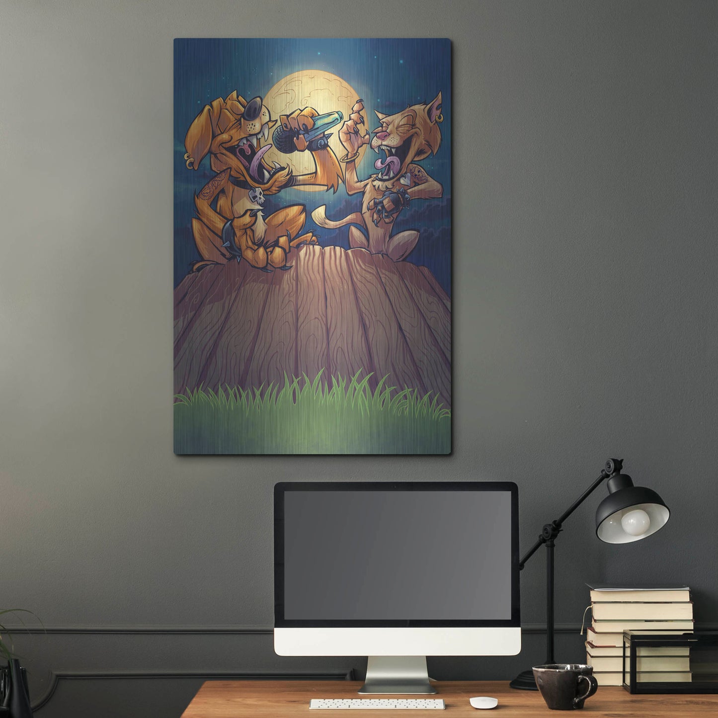 Luxe Metal Art 'Dog And Cat On Fence' by Flyland Designs, Metal Wall Art,24x36