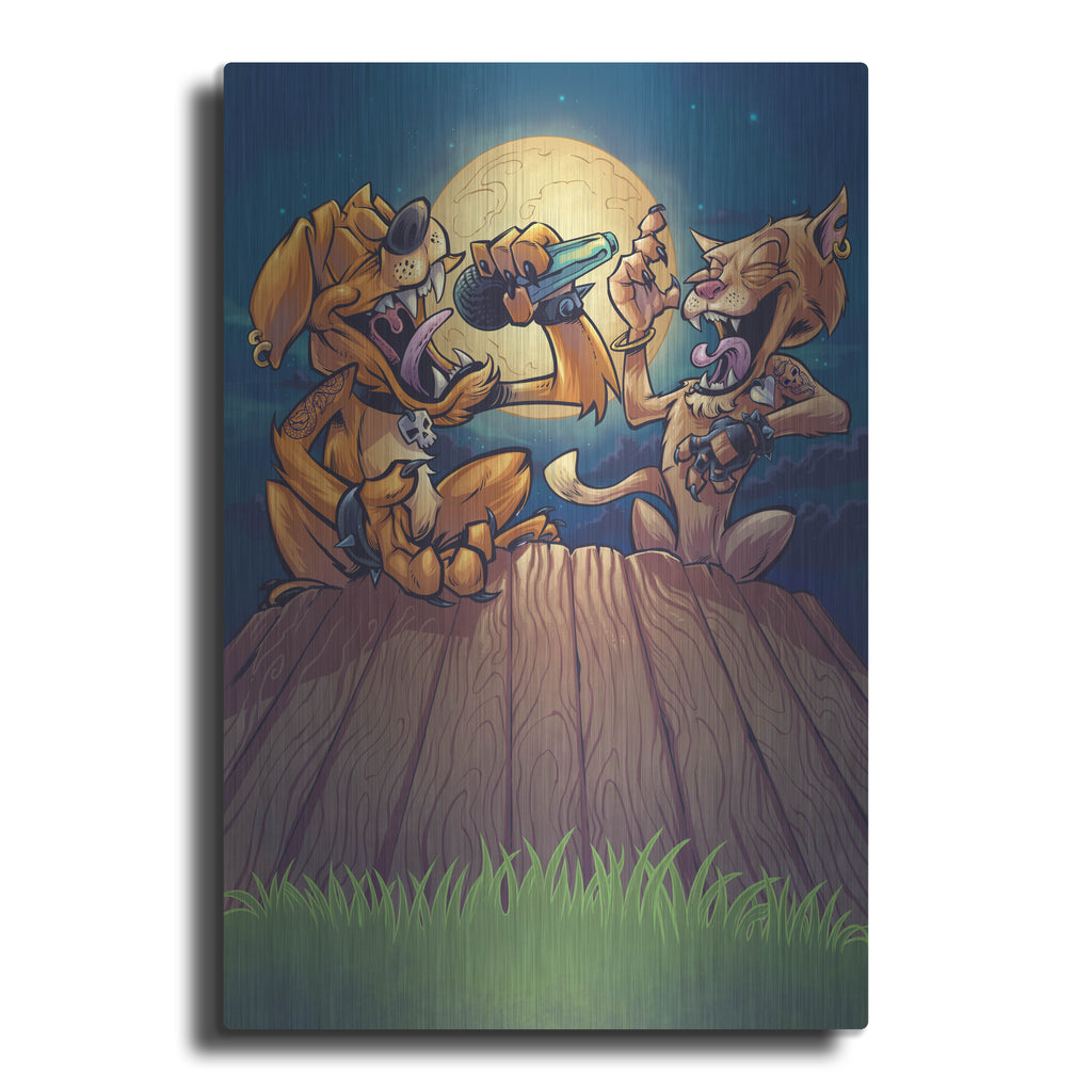 Luxe Metal Art 'Dog And Cat On Fence' by Flyland Designs, Metal Wall Art