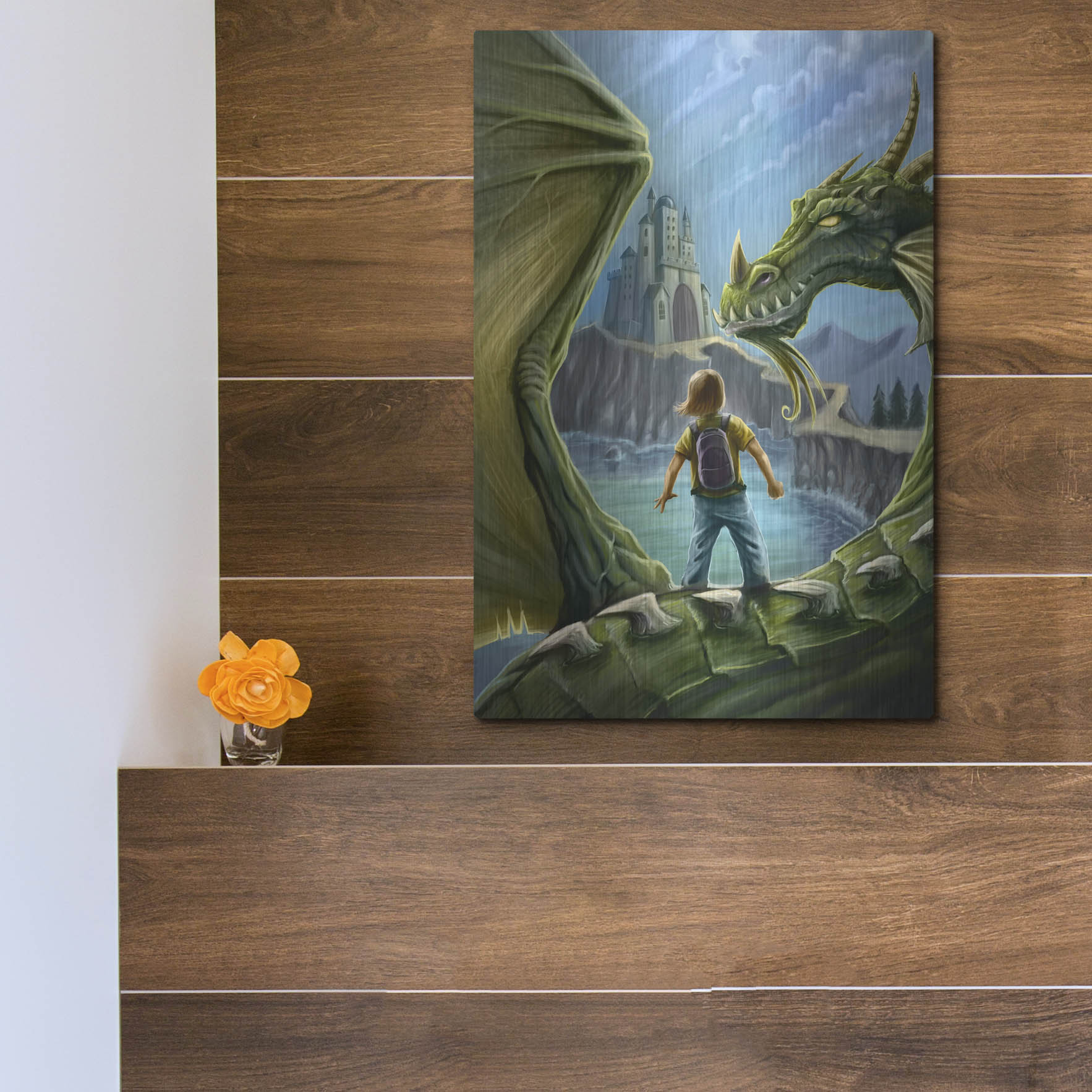 Luxe Metal Art 'Dragon And Castle' by Flyland Designs, Metal Wall Art,12x16