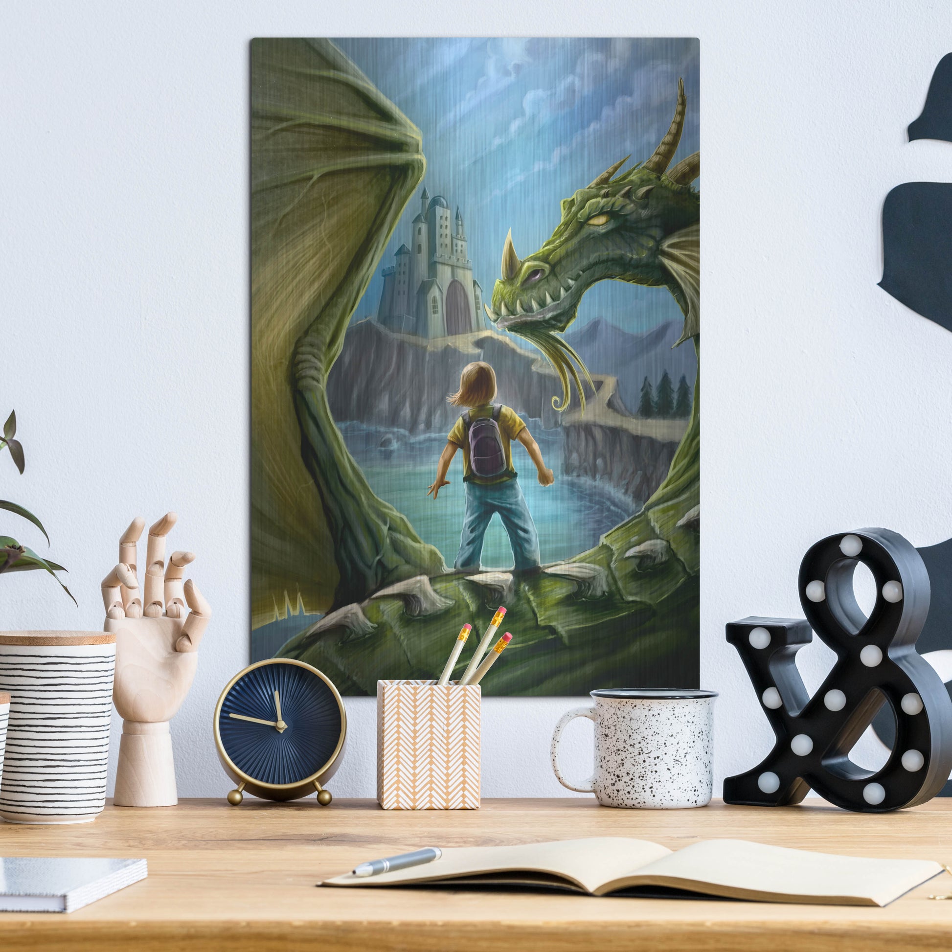 Luxe Metal Art 'Dragon And Castle' by Flyland Designs, Metal Wall Art,12x16