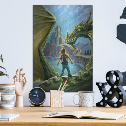 Luxe Metal Art 'Dragon And Castle' by Flyland Designs, Metal Wall Art,12x16
