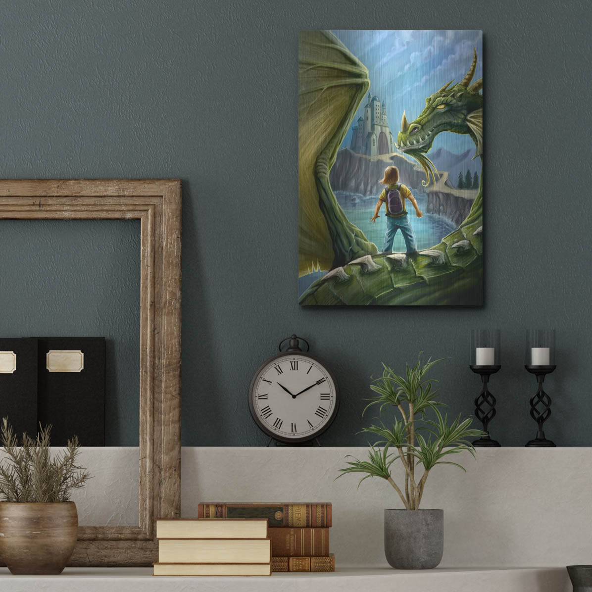 Luxe Metal Art 'Dragon And Castle' by Flyland Designs, Metal Wall Art,12x16