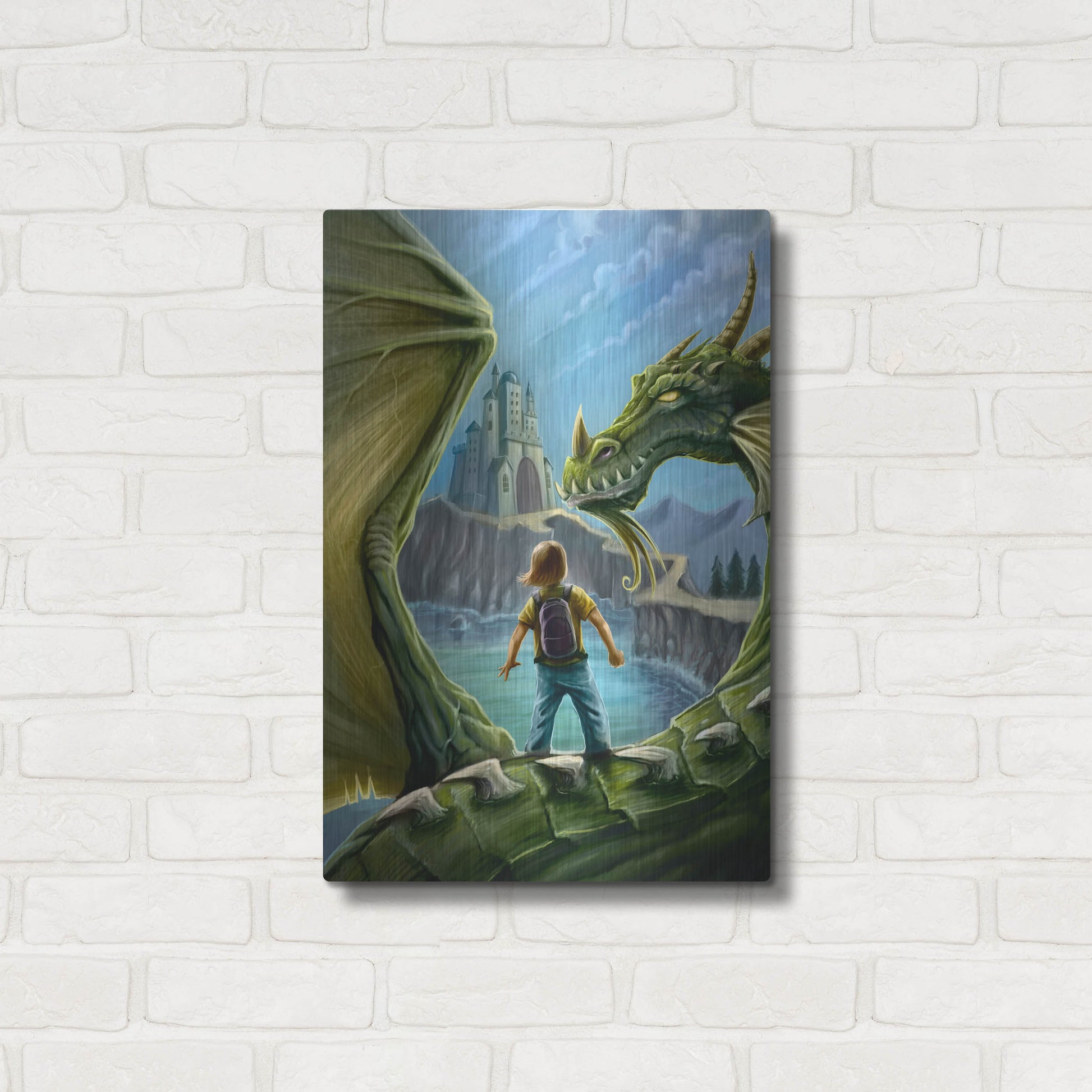 Luxe Metal Art 'Dragon And Castle' by Flyland Designs, Metal Wall Art,16x24