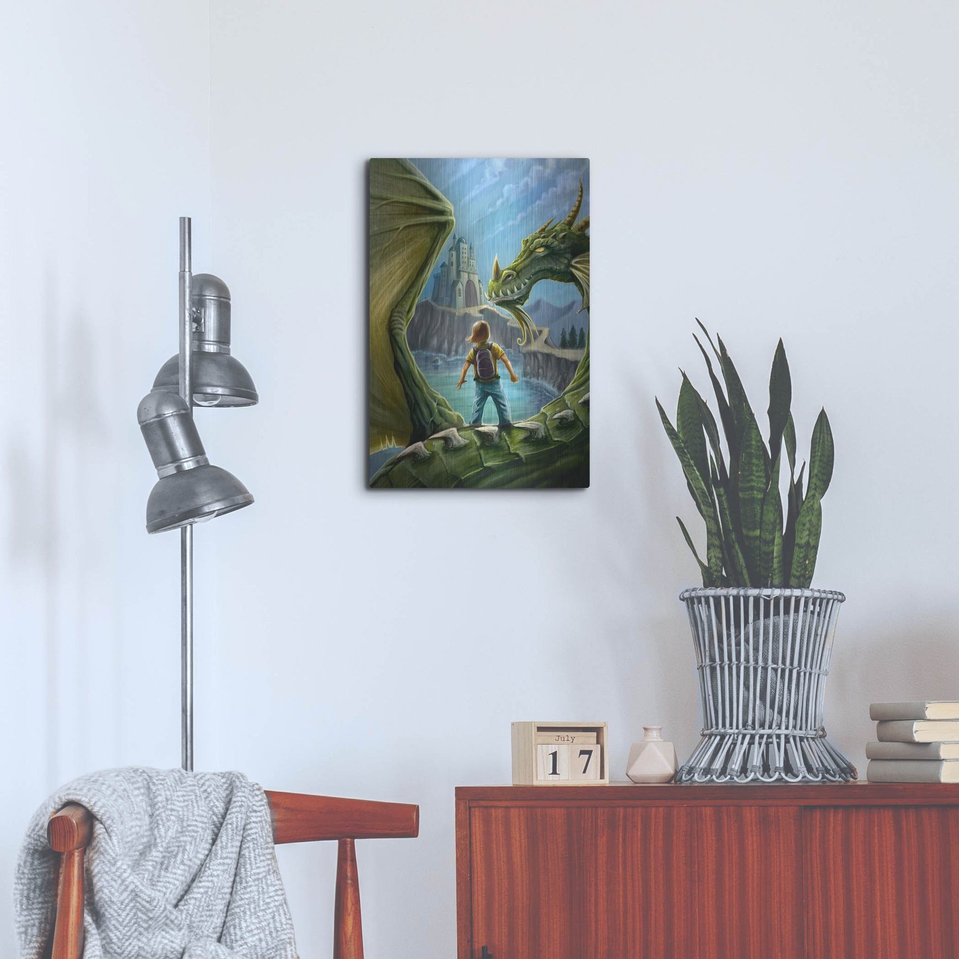 Luxe Metal Art 'Dragon And Castle' by Flyland Designs, Metal Wall Art,16x24