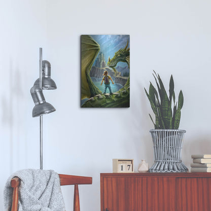 Luxe Metal Art 'Dragon And Castle' by Flyland Designs, Metal Wall Art,16x24
