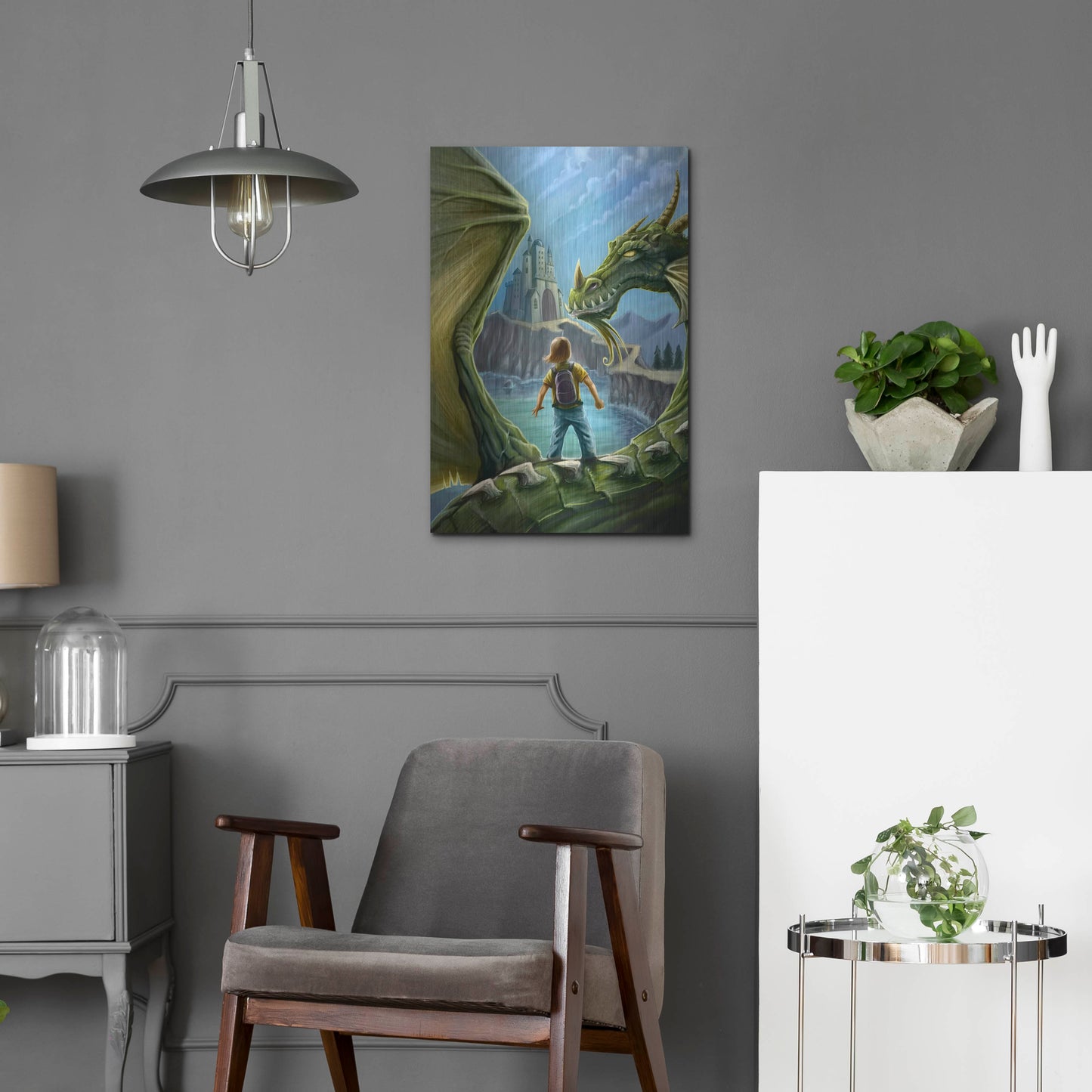 Luxe Metal Art 'Dragon And Castle' by Flyland Designs, Metal Wall Art,16x24