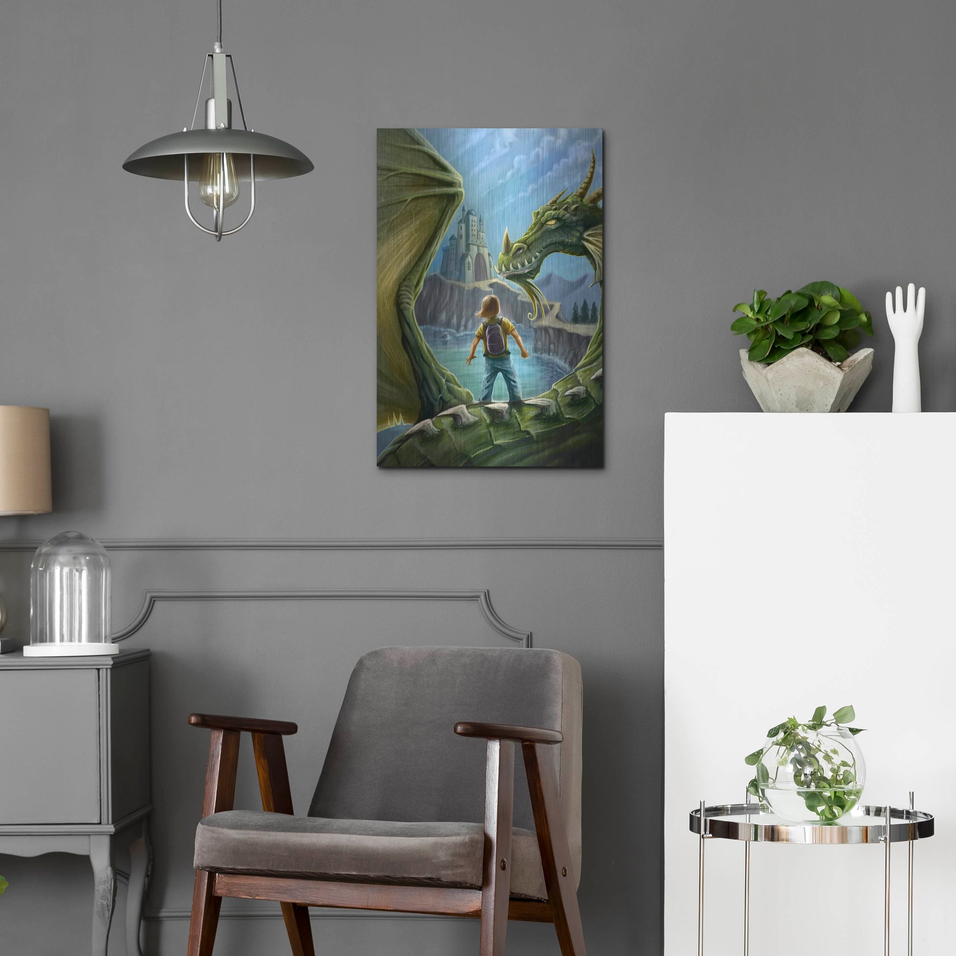 Luxe Metal Art 'Dragon And Castle' by Flyland Designs, Metal Wall Art,16x24