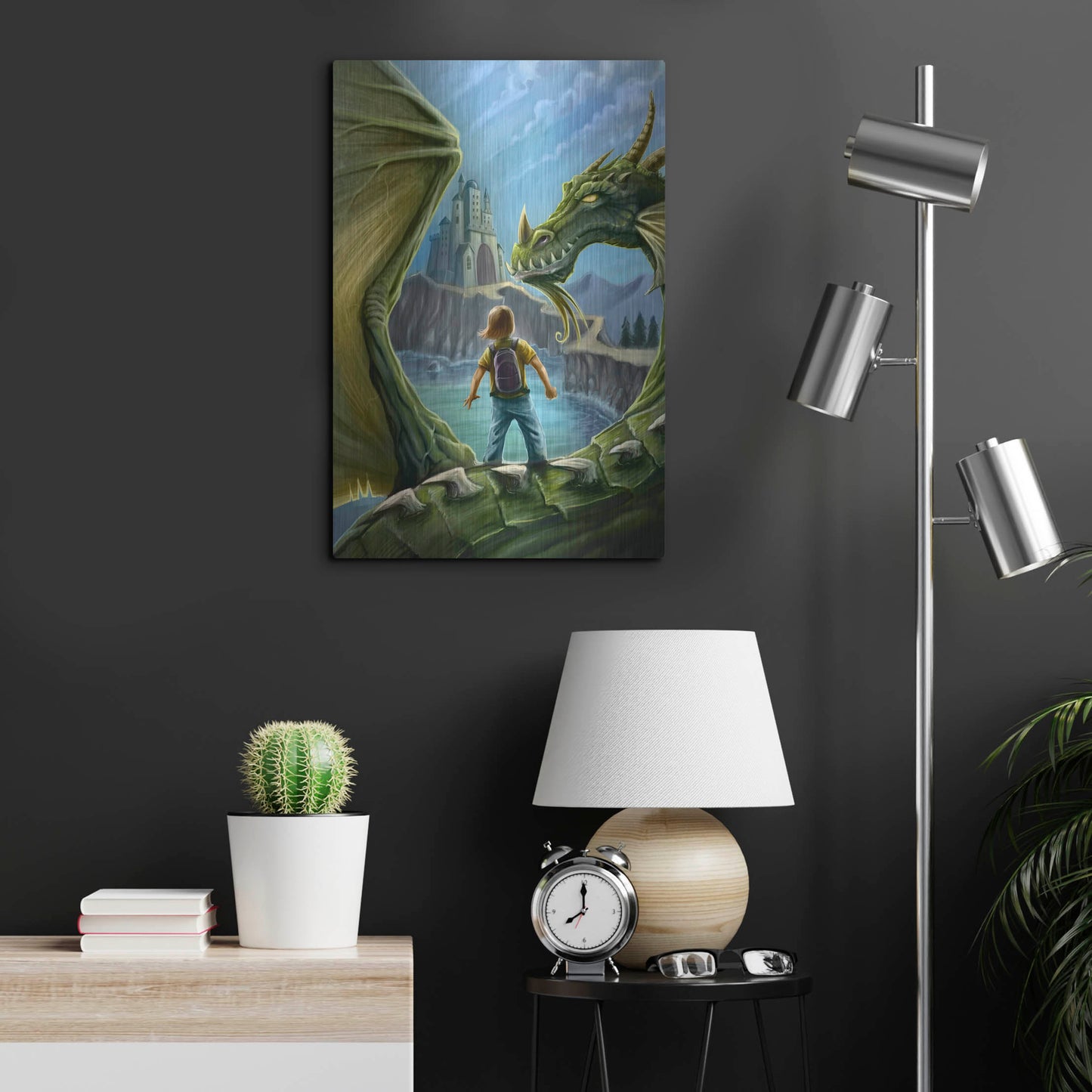 Luxe Metal Art 'Dragon And Castle' by Flyland Designs, Metal Wall Art,16x24
