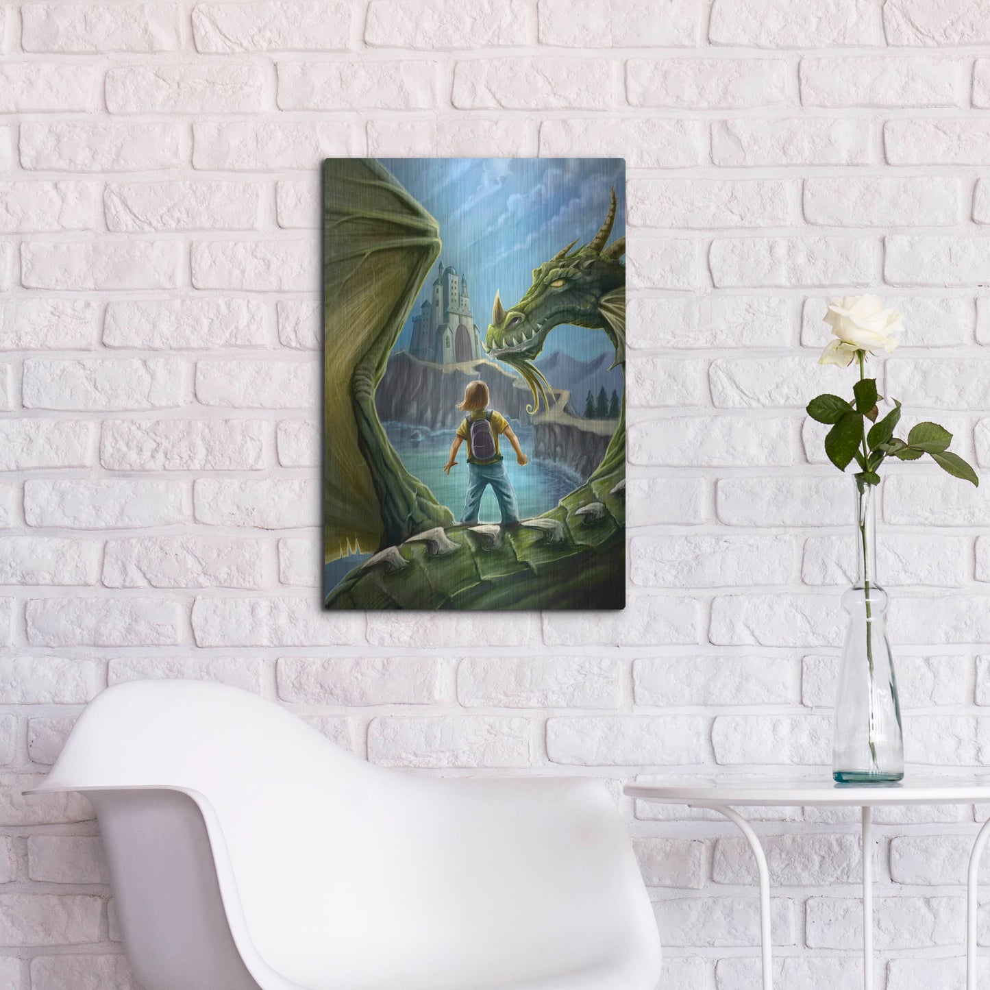 Luxe Metal Art 'Dragon And Castle' by Flyland Designs, Metal Wall Art,16x24