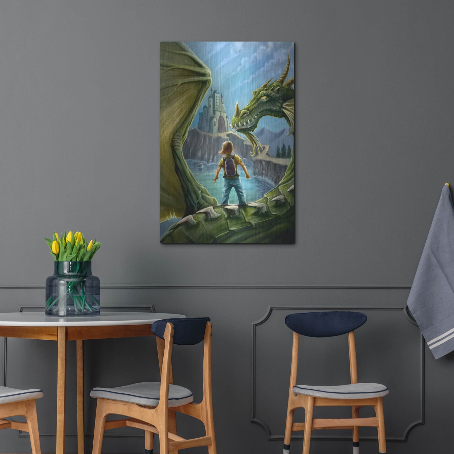 Luxe Metal Art 'Dragon And Castle' by Flyland Designs, Metal Wall Art,24x36