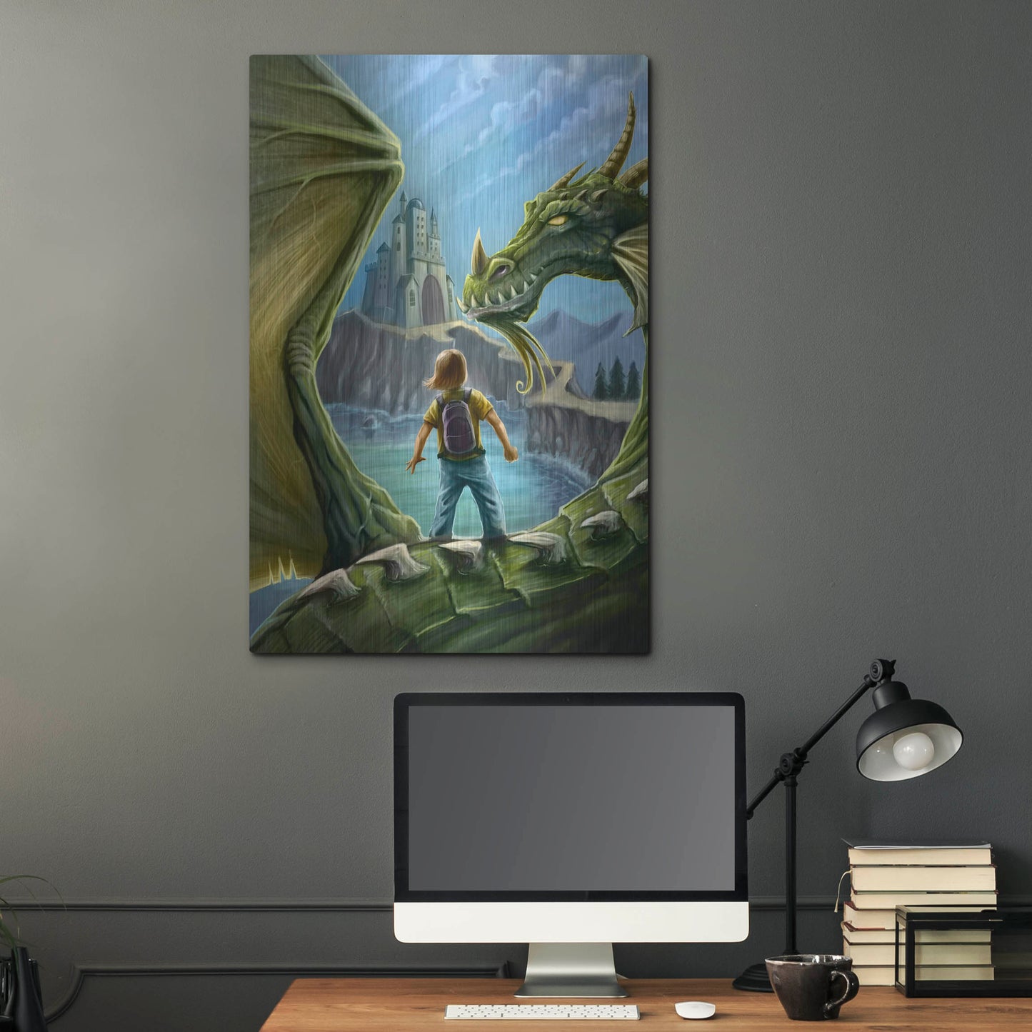 Luxe Metal Art 'Dragon And Castle' by Flyland Designs, Metal Wall Art,24x36