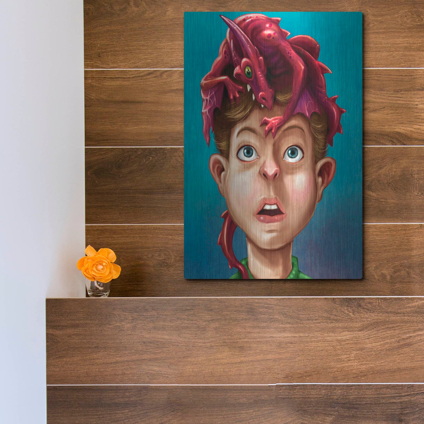 Luxe Metal Art 'Dragon Boy' by Flyland Designs, Metal Wall Art,12x16