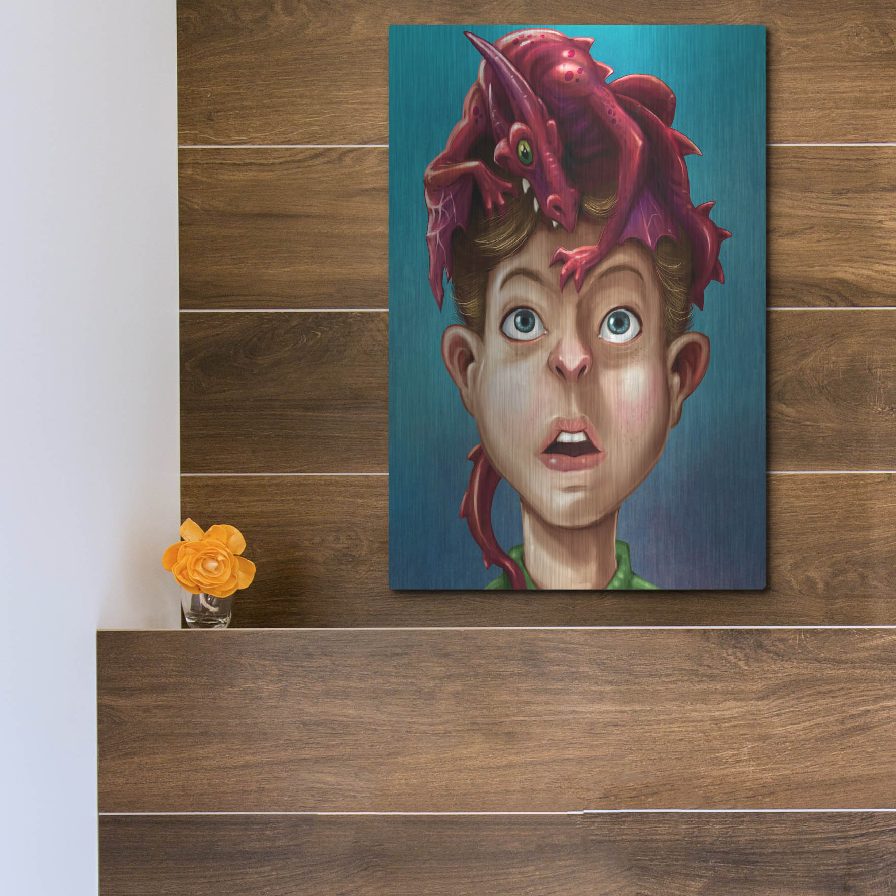 Luxe Metal Art 'Dragon Boy' by Flyland Designs, Metal Wall Art,12x16