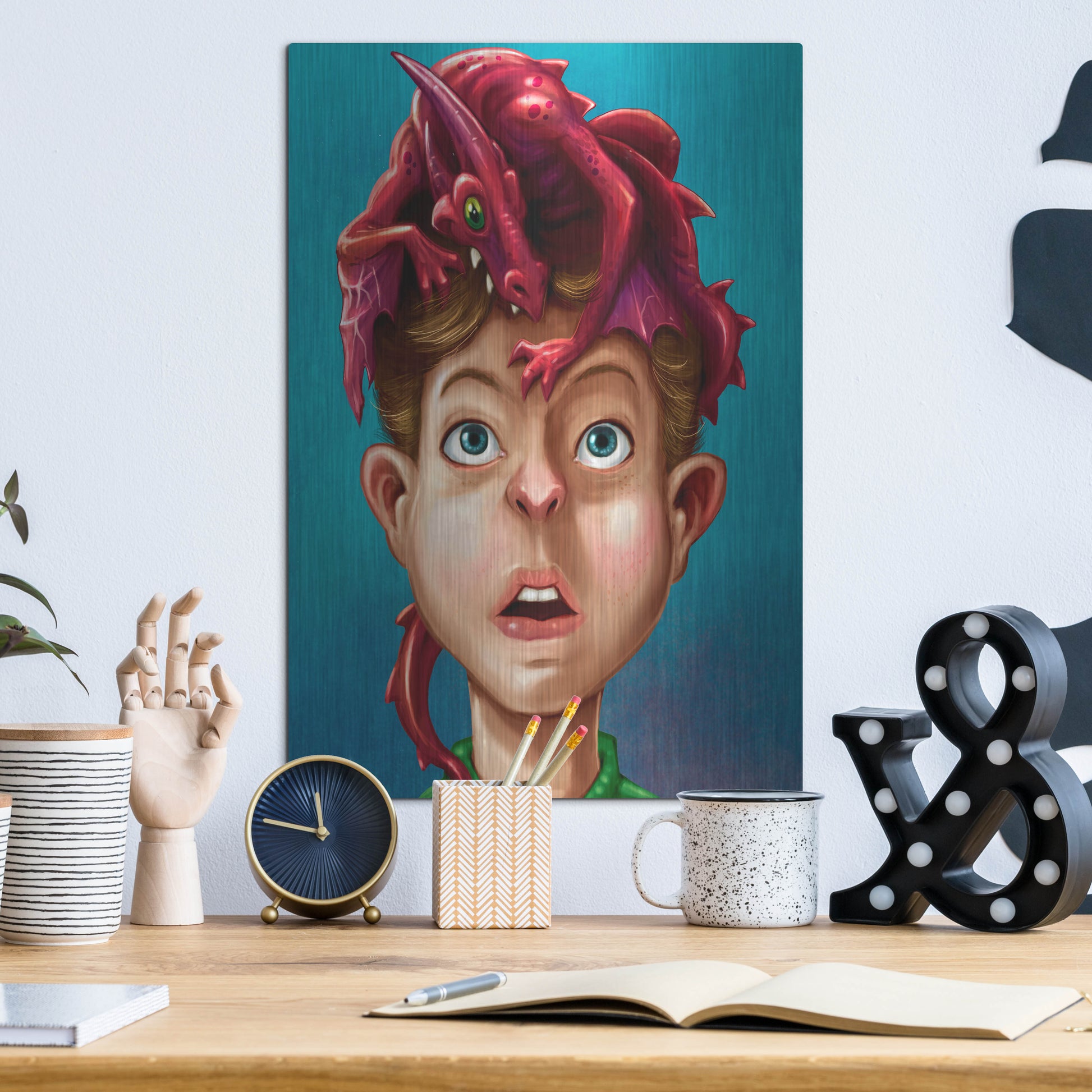 Luxe Metal Art 'Dragon Boy' by Flyland Designs, Metal Wall Art,12x16