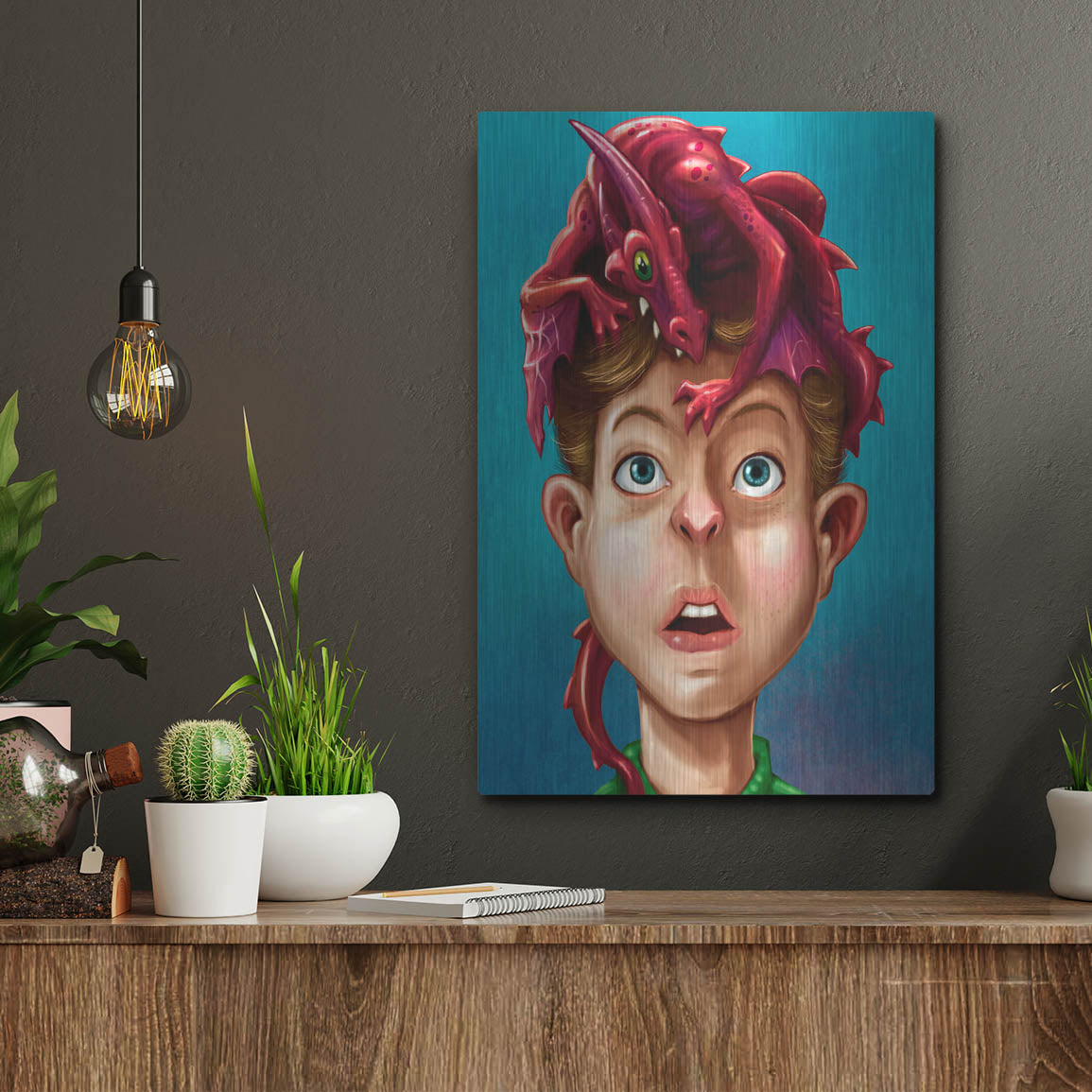 Luxe Metal Art 'Dragon Boy' by Flyland Designs, Metal Wall Art,12x16