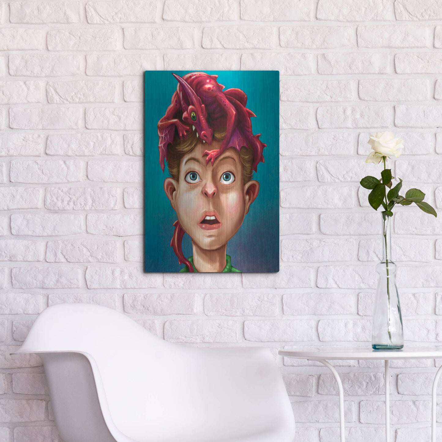 Luxe Metal Art 'Dragon Boy' by Flyland Designs, Metal Wall Art,16x24