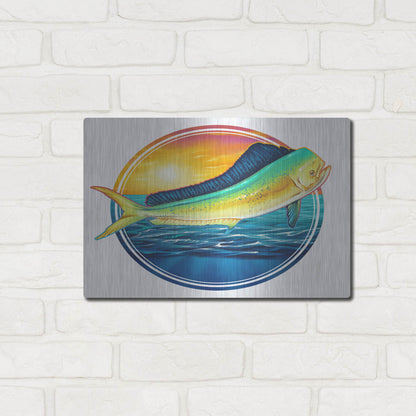 Luxe Metal Art 'Dolphin Fish Illustration' by Flyland Designs, Metal Wall Art,16x12