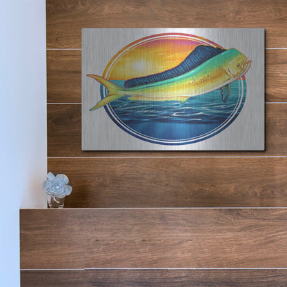Luxe Metal Art 'Dolphin Fish Illustration' by Flyland Designs, Metal Wall Art,16x12
