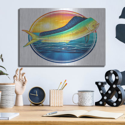 Luxe Metal Art 'Dolphin Fish Illustration' by Flyland Designs, Metal Wall Art,16x12